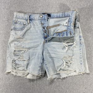 Aeropostale Shorts Womens Size 32 Blue Jean Destroyed Button Fly Denim‎ Cut Off